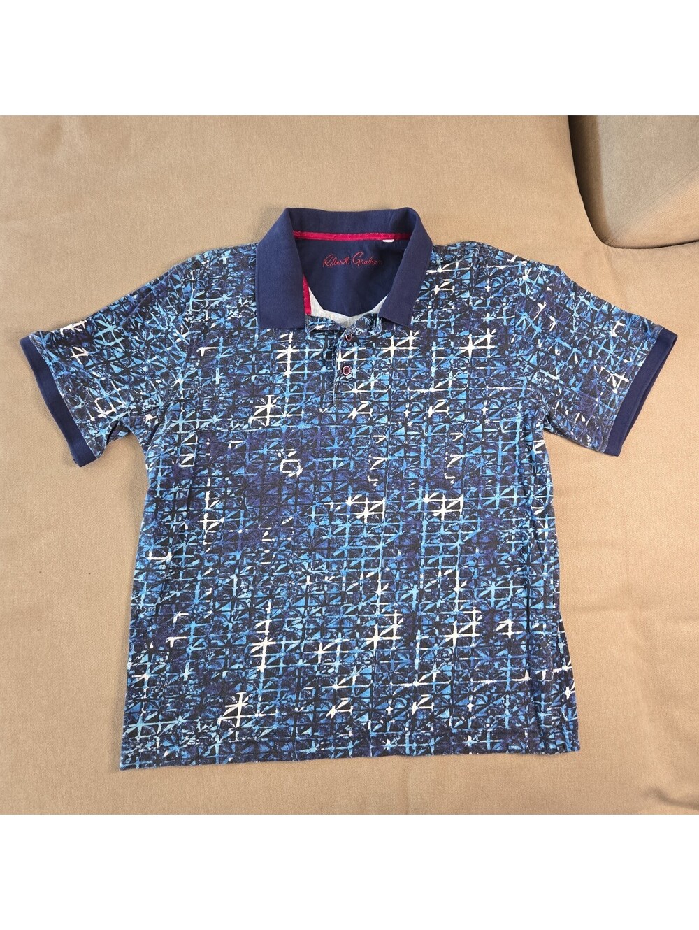 Robert Graham Polo Shirt Mens Medium Blue Calhoun Classic Fit Geometric Print